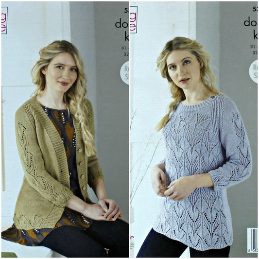 DIGITAL Knitting Pattern Ladies Lace Cardigan and Long Jumper Cotton DK King Cole 5394