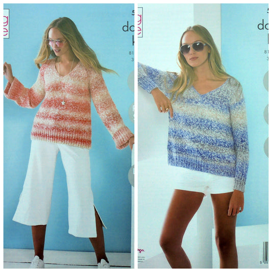 DIGITAL Knitting Pattern Ladies Easy Knit Summer Jumpers King Cole 5406