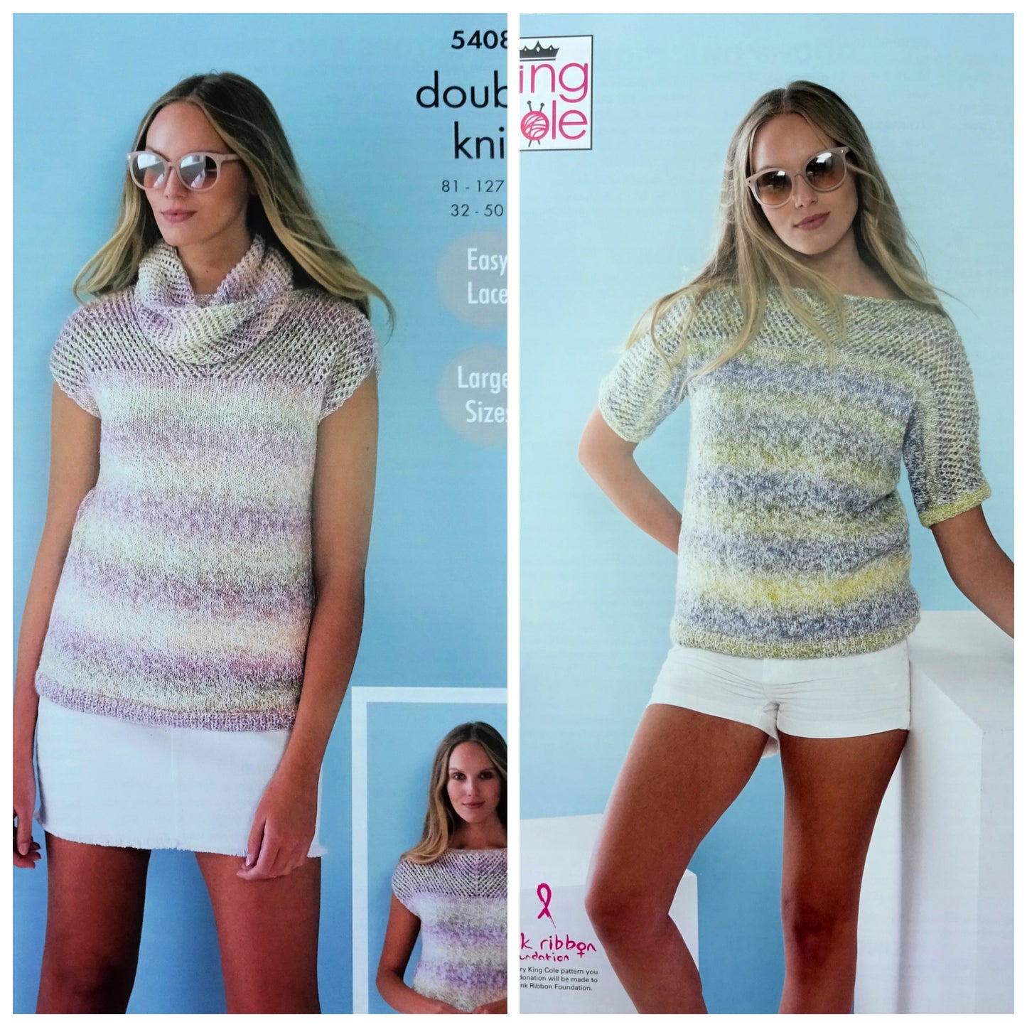 DIGITAL Knitting Pattern Ladies Easy Knit Summer Tops and Lacy Cowl King Cole 5408