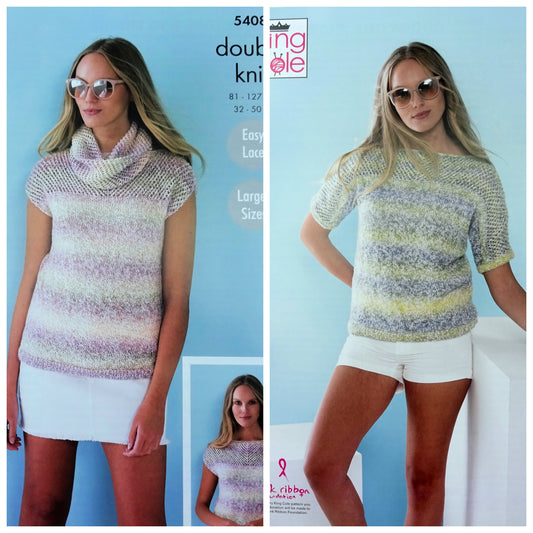 DIGITAL Knitting Pattern Ladies Easy Knit Summer Tops and Lacy Cowl King Cole 5408