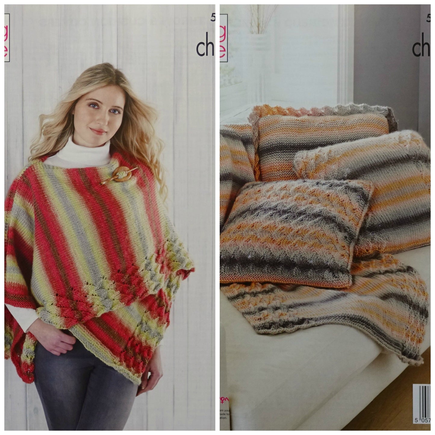 DIGITAL Knitting Pattern Ladies Wrap, Throw & 3 styles Cushion Chunky King Cole 5410