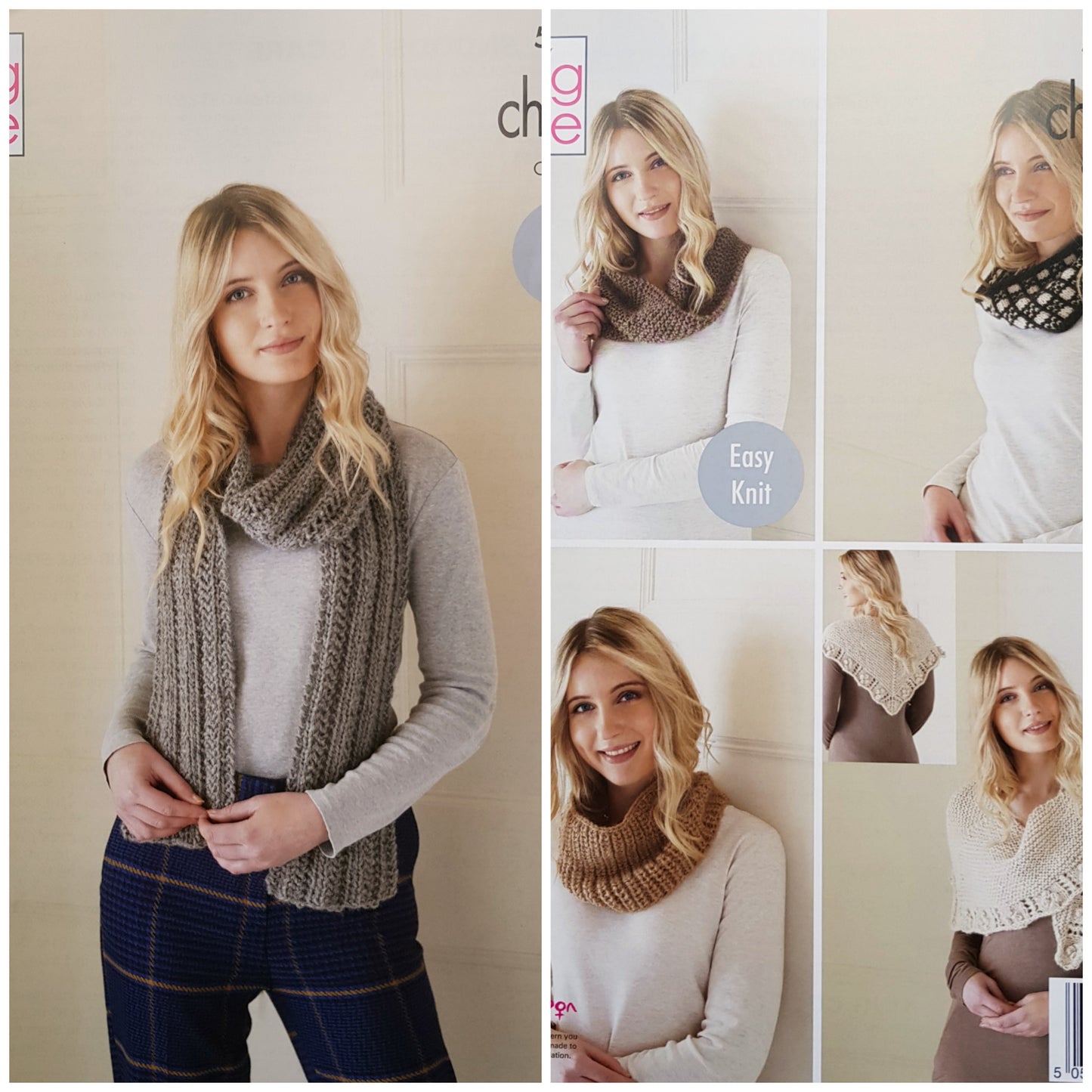 DIGITAL Knitting Pattern Ladies Easy Knit Scarf, Wrap & 3 styles of Cowl Chunky King Cole 5413