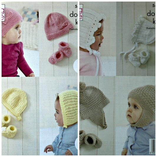 DIGITAL Knitting Pattern Baby Hats Bonnet Helmet & Bootees 4 Styles DK King Cole 5419