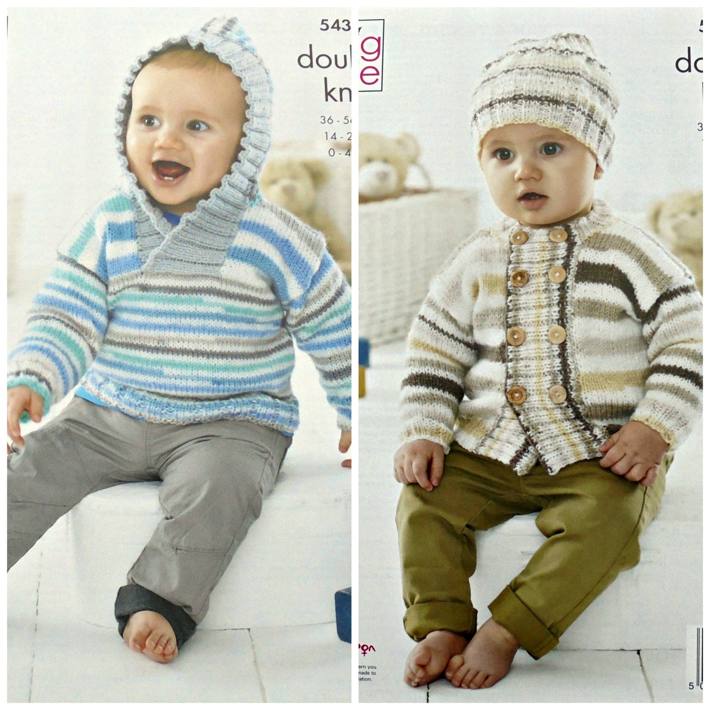 DIGITAL Knitting Pattern Baby Hooded Jumper, Coat and Hat DK King Cole 5434