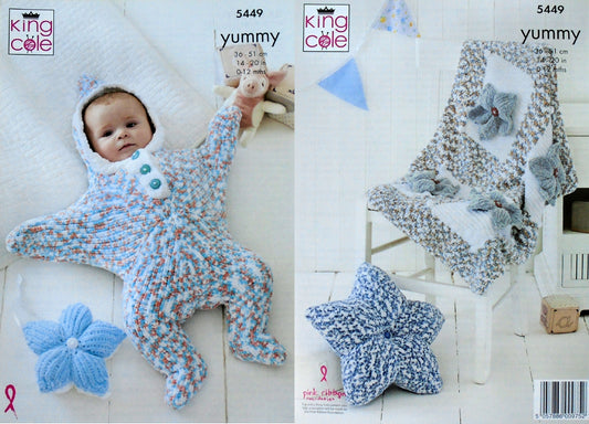 DIGITAL Knitting Pattern Baby Star Sleep Suit, Blanket, Star Cushion & Star Toy Yummy Chunky King Cole 5449