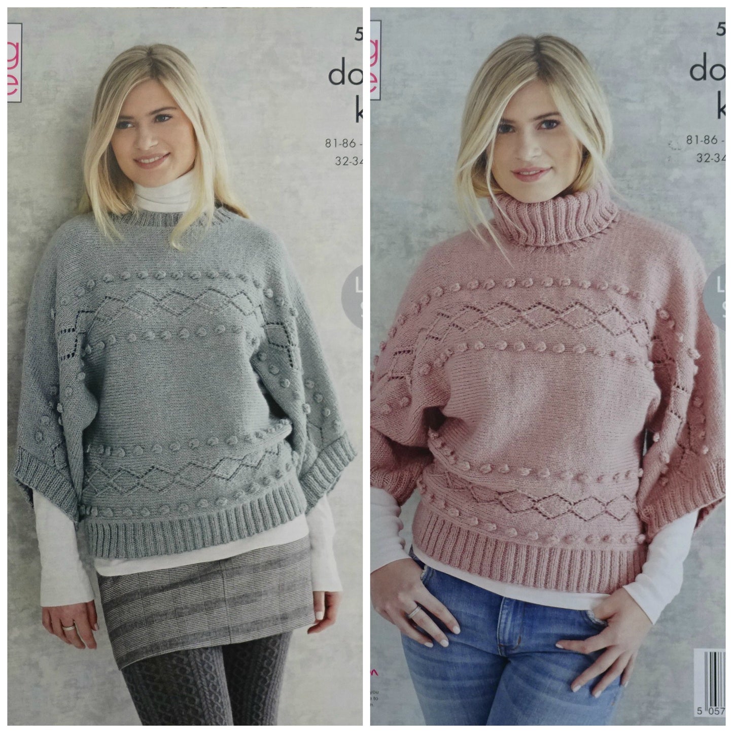 DIGITAL Knitting Pattern Ladies Sideways Knit Bobble Jumpers Drifter DK King Cole 5477