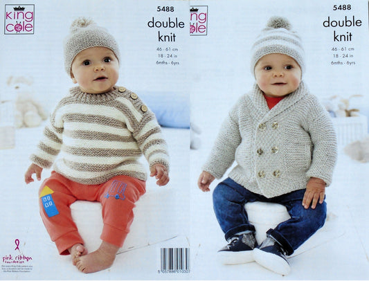 DIGITAL Knitting Pattern Babies Garter Stitch Jacket Hat & Jumper DK King Cole 5488