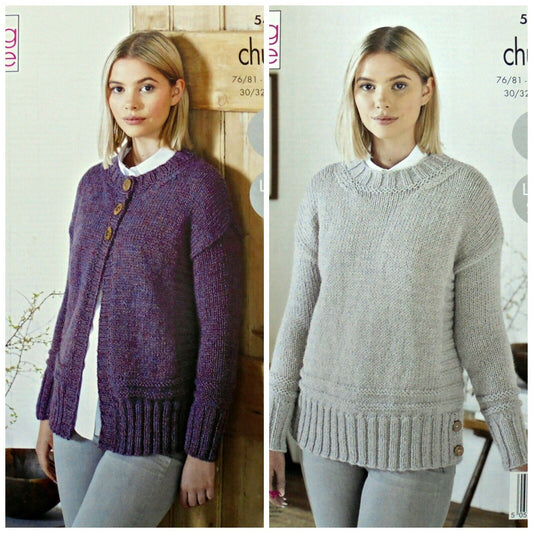 DIGITAL Knitting Pattern Ladies Easy Knit Textured Cardigan and Jumper Chunky 5498