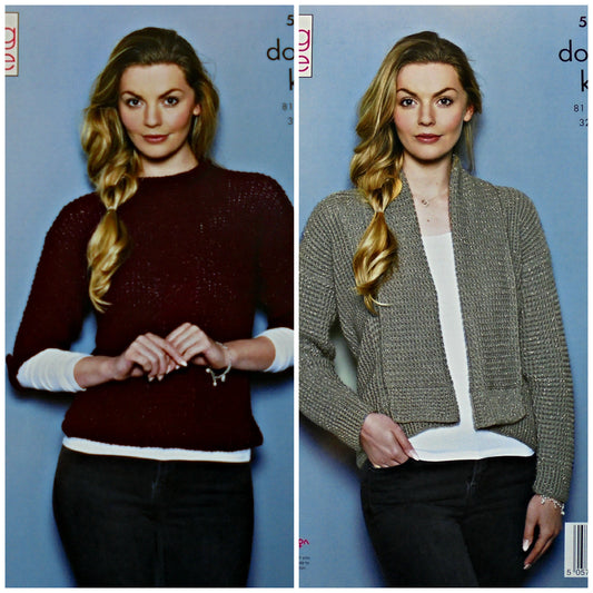 DIGITAL Knitting Pattern Ladies Textured Jumper and Cardigan Glitz DK King Cole 5506