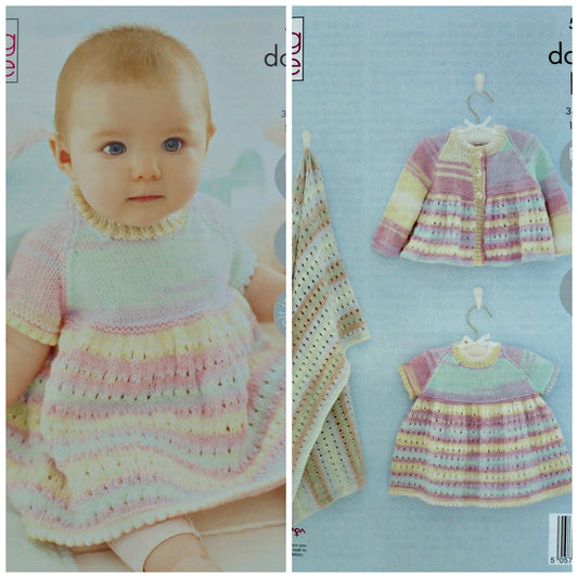 DIGITAL Knitting Pattern Babies Dress, Cardigan & Blanket Beaches DK King Cole 5511