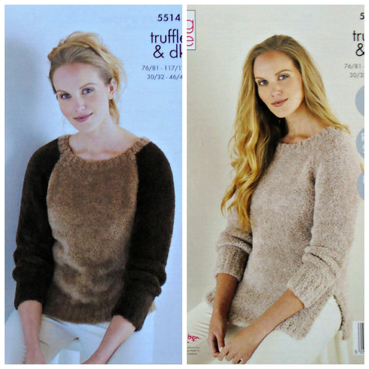 DIGITAL Knitting Pattern Ladies Easy Knit Long Sleeve Jumpers DK King Cole 5514