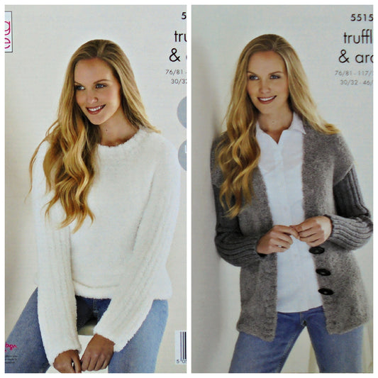 DIGITAL Knitting Pattern Ladies Rib Sleeve Jumper and Cardigan DK King Cole 5515
