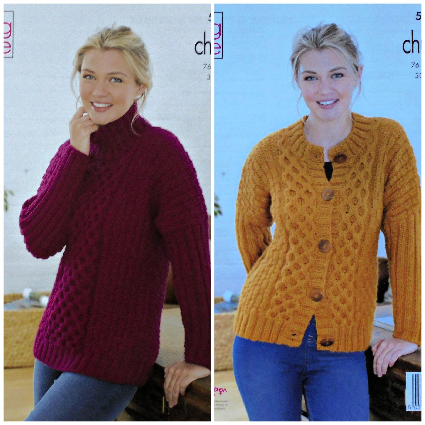 DIGITAL Knitting Pattern Ladies Honeycomb Cable & Rib Jumper & Cardigan Chunky King Cole 5521