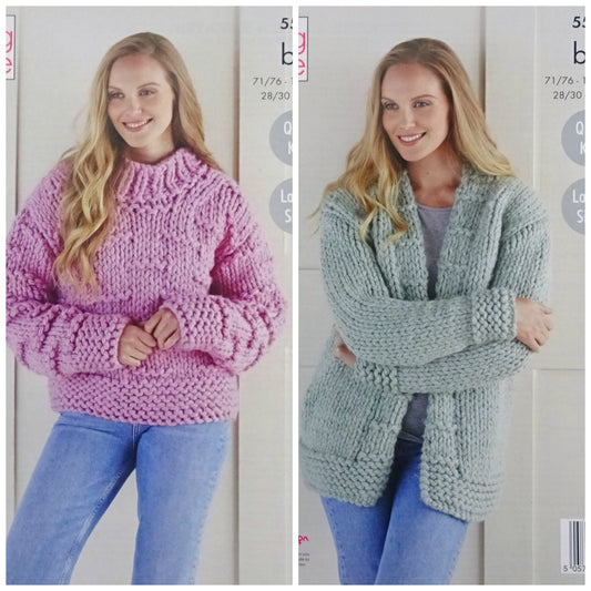 DIGITAL Knitting Pattern Ladies Very Easy Knit Jumper & Jacket Mega Chunky King Cole 5531
