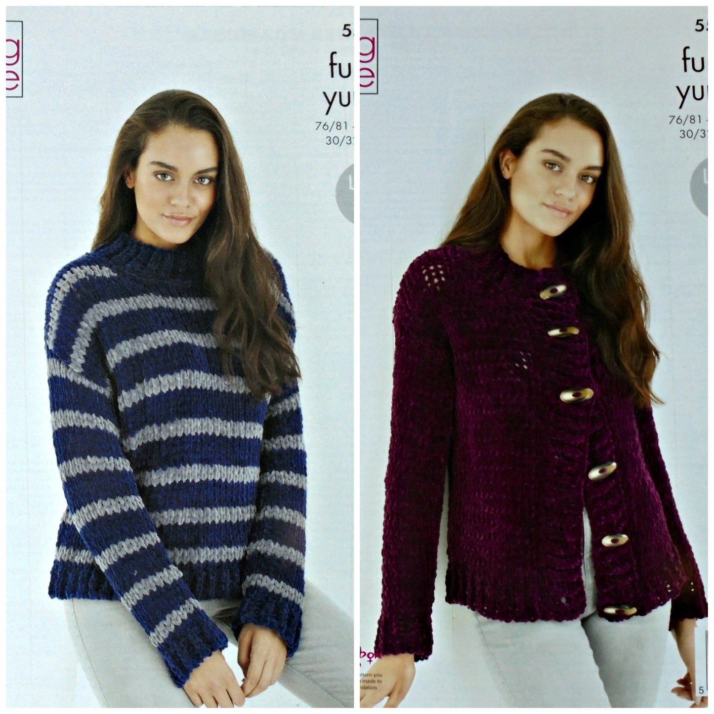 DIGITAL Knitting Pattern Ladies Striped Jumper & Jacket Yummy Chunky King Cole 5538