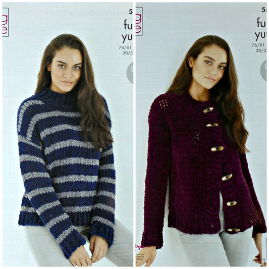 DIGITAL Knitting Pattern Ladies Striped Jumper & Jacket Yummy Chunky King Cole 5538