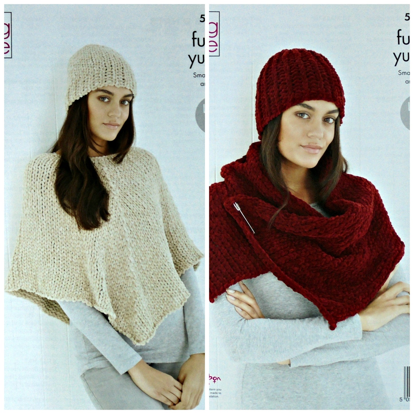 DIGITAL Knitting Pattern Ladies Poncho, Shoulder Wrap/Scarf and Hats Yummy Chunky King Cole 5539