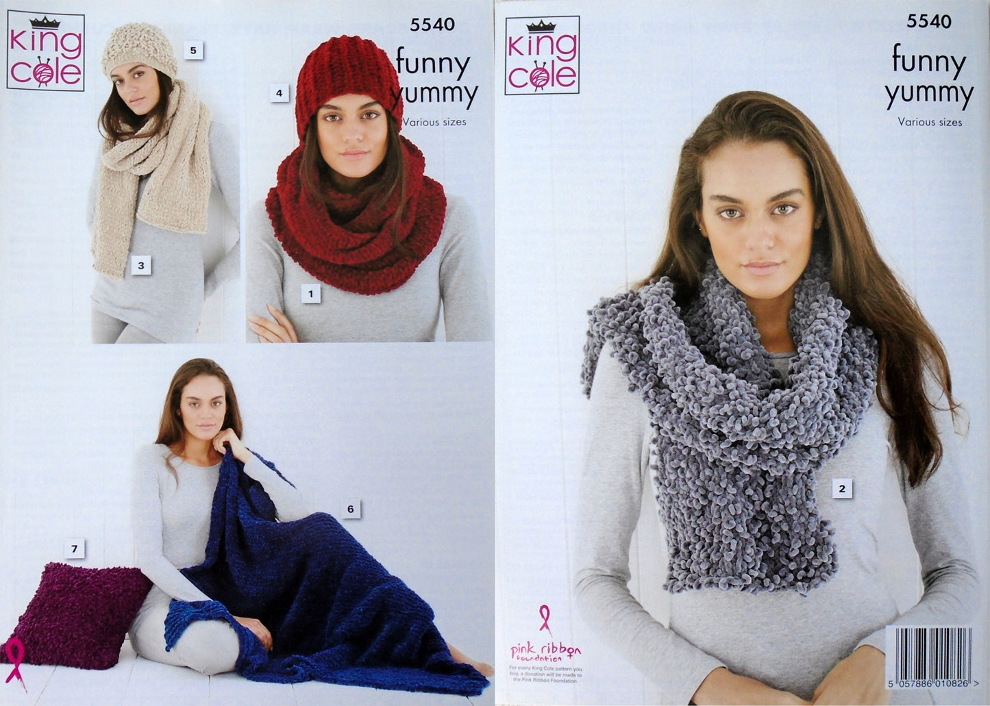 DIGITAL Knitting Pattern Ladies Scarf, Blanket, Cushions, Snood, Hats and Wrap/Scarf Yummy Chunky King Cole 5540