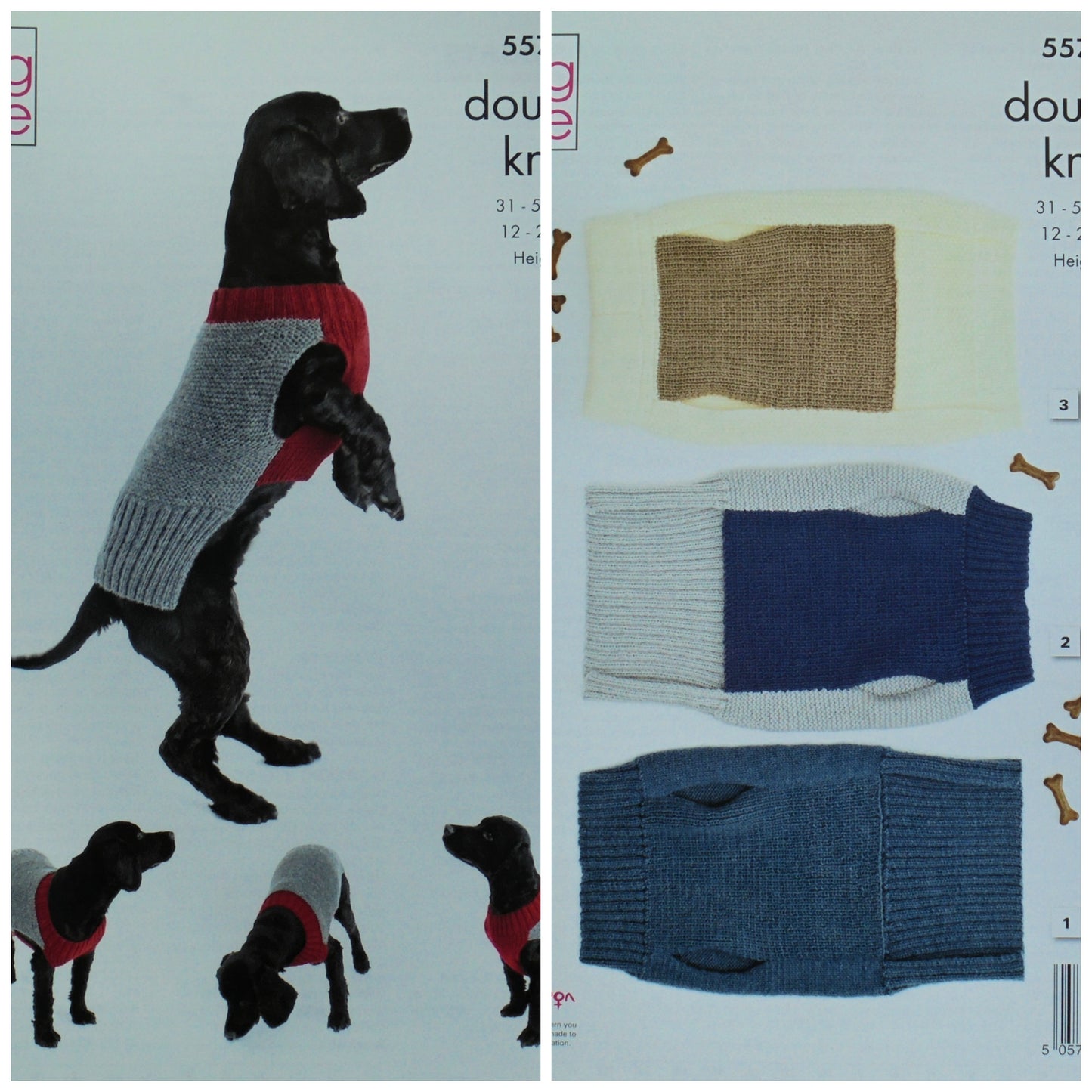 DIGITAL Knitting Pattern 3 Styles Dogs Coats Moss/Garter/Stocking St DK King Cole 5570