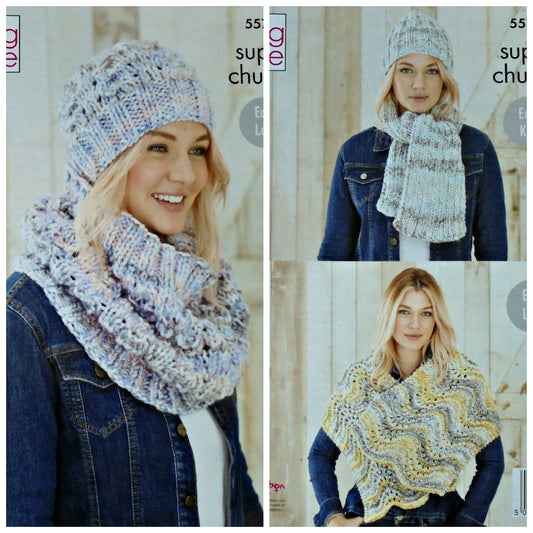 DIGITAL Knitting Pattern Ladies Easy Scarves, Hats, Wrap & Cowl Super Chunky King Cole 5577