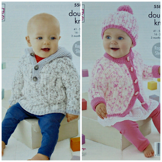 DIGITAL Knitting Pattern Baby Hooded Jumper Cardigan & Hat Cherished DK King Cole 5585