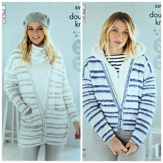 DIGITAL Knitting Pattern Ladies Easy Knit Cardigan Cowl and Long Jacket DK King Cole 5596