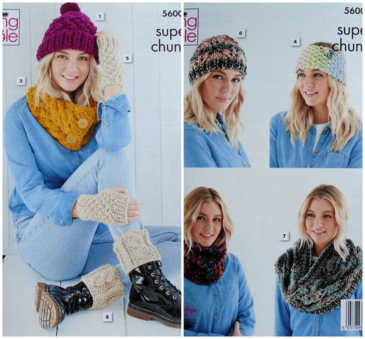 DIGITAL Knitting Pattern Ladies Hats Cowl Snood Headband Super Chunky King Cole 5600