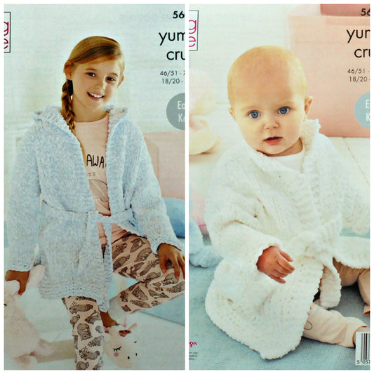 DIGITAL Knitting Pattern Babies/Childrens Very Easy Knit Dressing Gowns Yummy Chunky King Cole 5602