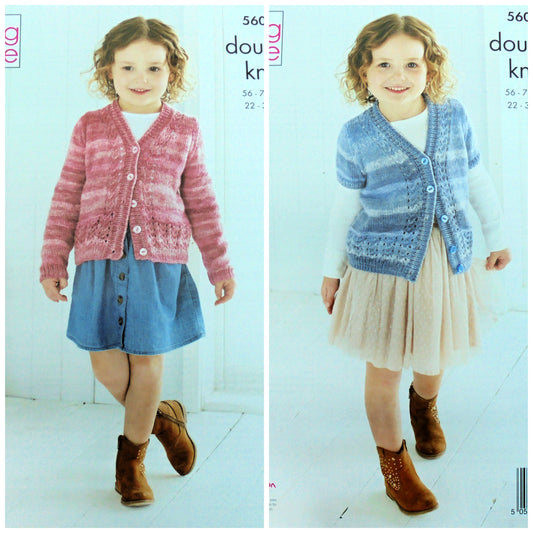 DIGITAL KNITTING PATTERN Girls V-Neck Cardigans with Lace detail DK King Cole 5607