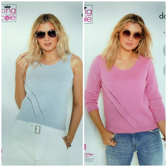 DIGITAL Knitting Pattern Ladies Textured Jumper & Sleeveless Top DK King Cole 5615