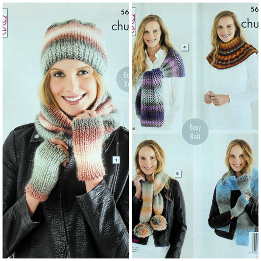 DIGITAL Knitting Pattern Ladies Scarves Cowl Hat Scarf Warmers Chunky King Cole 5624