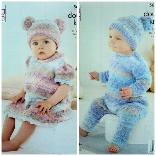 DIGITAL Knitting Pattern Baby Bobble Dress 2 Styles Hat & All-In-One DK King Cole 5631