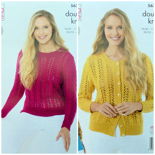 DIGITAL Knitting Pattern Ladies Lacy Jumper and Cardigan Cottonsoft DK King Cole 5635