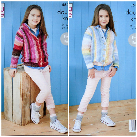 DIGITAL Knitting Pattern Children's Easy Knit Sideways Knit Cardigan and Hoodie DK King Cole 5644