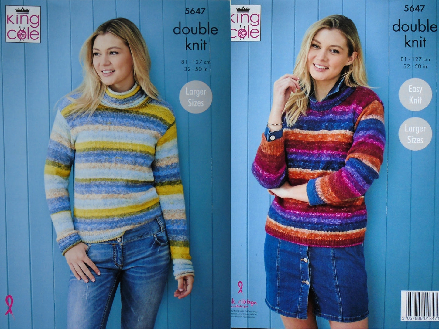 DIGITAL Knitting Pattern Ladies Easy Knit Round or High Neck Jumper DK King Cole 5647