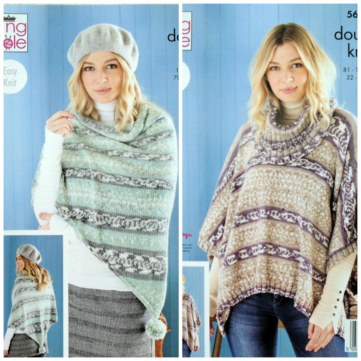 DIGITAL Knitting Pattern Ladies Easy Knit Square Poncho, Cowl and Shawl Fjord DK 5652 King Cole