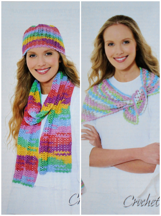 DIGITAL Crochet Pattern Ladies Lacy Hat, Scarf & Triangular Wrap 4ply King Cole 5663