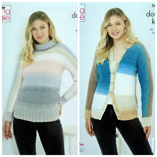 DIGITAL Knitting Pattern Ladies Batwing Sleeve Jumper and Cardigan Curiousity DK 5675