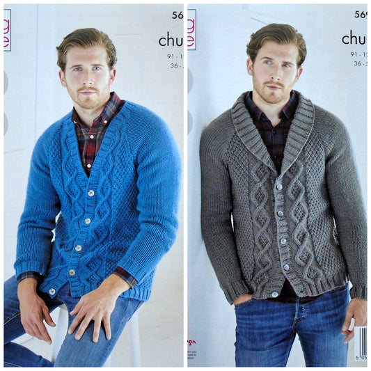 DIGITAL Knitting Pattern Mens Long Sleeve Cable Cardigan & Jacket Chunky 5692 King Cole