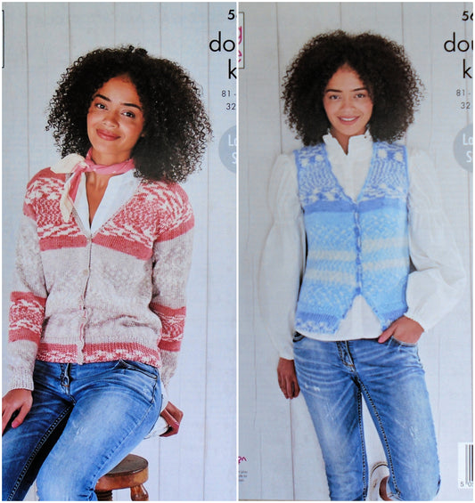 DIGITAL Knitting Pattern Ladies Easy Knit Cardigan & Waistcoat Fjord DK 5698 King Cole