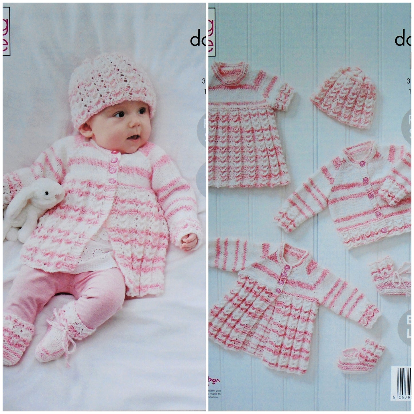 DIGITAL Knitting Pattern Baby's Easy Lace Cardigan, Coat, Dress, Hat and Bootees DK King Cole 5700