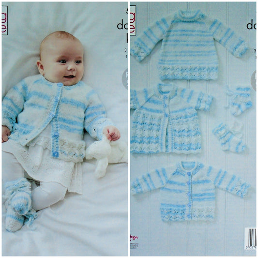 DIGITAL Knitting Pattern Baby's Cardigan, Coat, Jumper and Bootees DK King Cole 5702