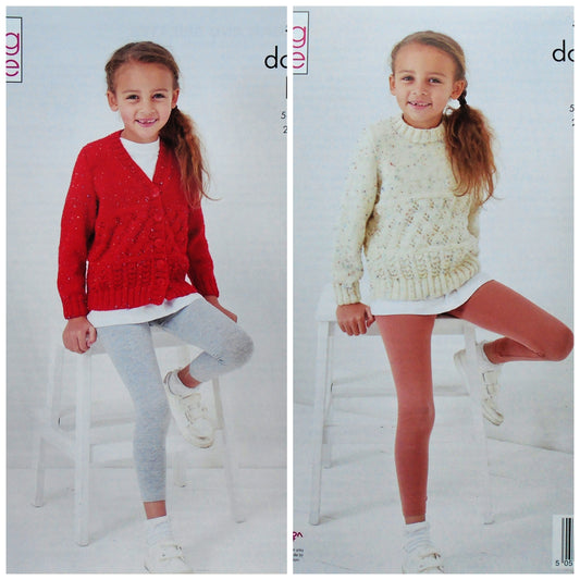 DIGITAL Knitting Pattern Childrens Lace & Cable Jumper and Cardigan DK King Cole 5705