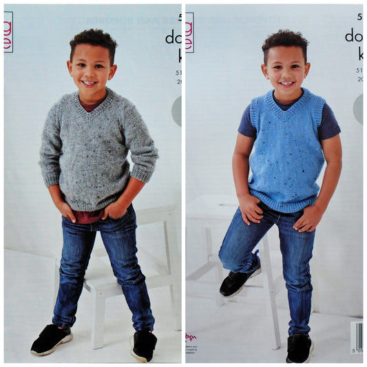 DIGITAL Knitting Pattern Childrens Jumper and Tank Top DK King Cole 5706