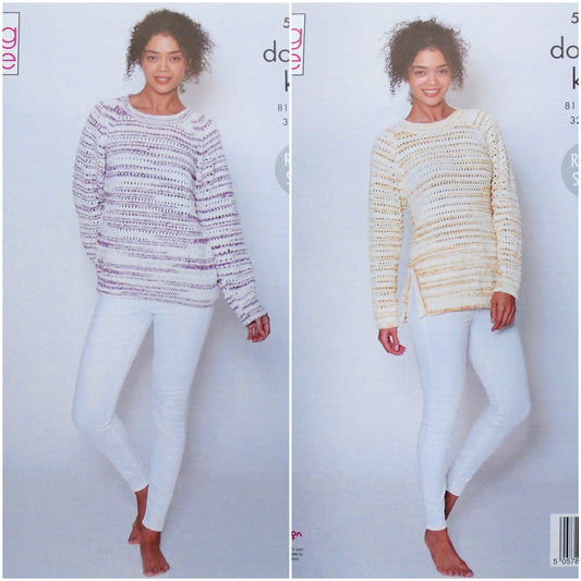 DIGITAL Knitting Pattern Ladies Long Sleeve Jumper and Tunic Stripe DK 5715