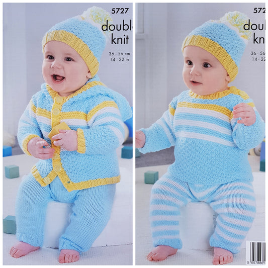 DIGITAL Knitting Pattern Baby Hoodie Trousers, Jumper & Hat Cherish DK King Cole 5727