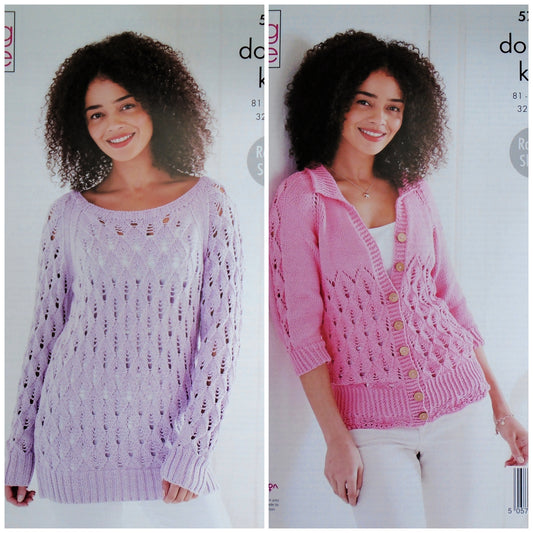 DIGITAL Knitting Pattern Ladies Lacy Jacket and Jumper Cottonsoft DK King Cole 5737
