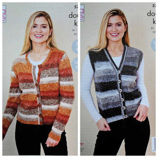 DIGITAL Knitting Pattern Ladies Easy Knit Cardigan & Waistcoat Bramble DK King Cole 5739