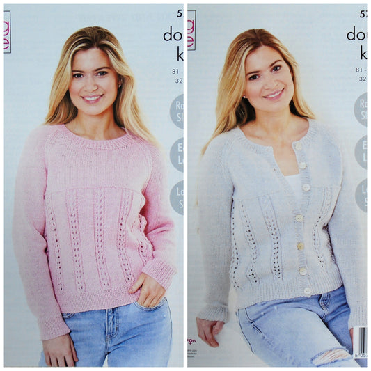 DIGITAL Knitting Pattern Ladies Easy Lace Cardigan and Jumper Drifter DK King Cole 5741