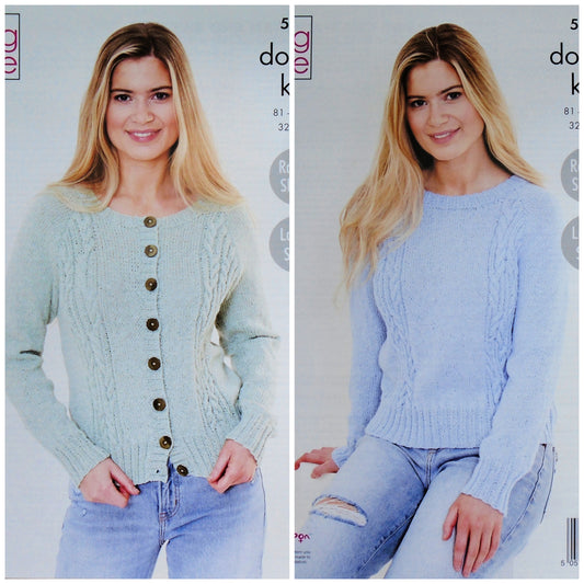 DIGITAL Knitting Pattern Ladies Cable Cardigan and Jumper Drifter DK King Cole 5742